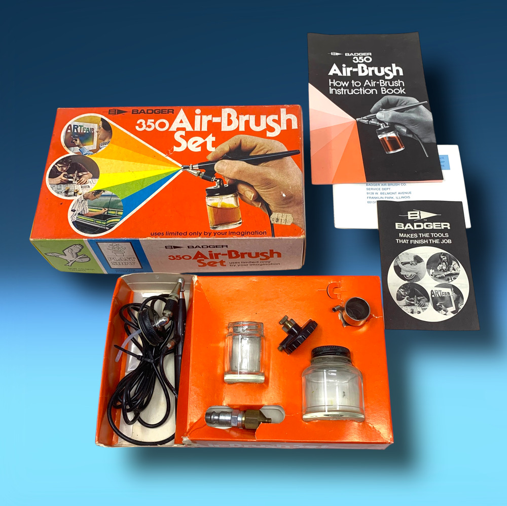 Vintage Badger 350 Air Brush Set w/ Box Manuals Accessories Untested Made in USA